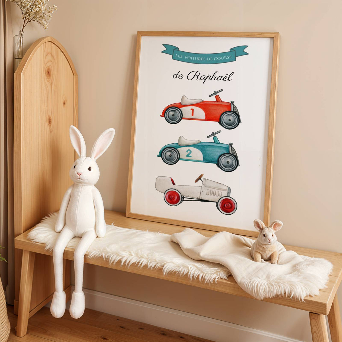 Affiche Voitures de Course Vintage Personnalisée Prénom – Imagier Rétro