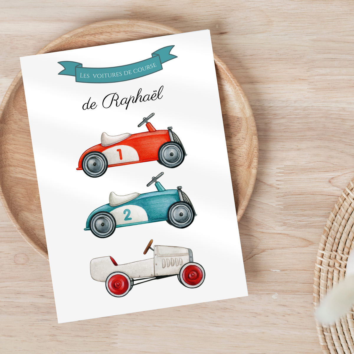 Affiche Voitures de Course Vintage Personnalisée Prénom – Imagier Rétro