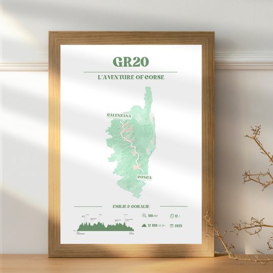 Affiche GR20 personnalisable – Souvenir de randonnée en Corse - Vert