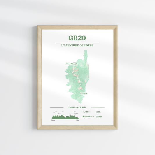 Affiche GR20 personnalisable – Souvenir de randonnée en Corse - Vert