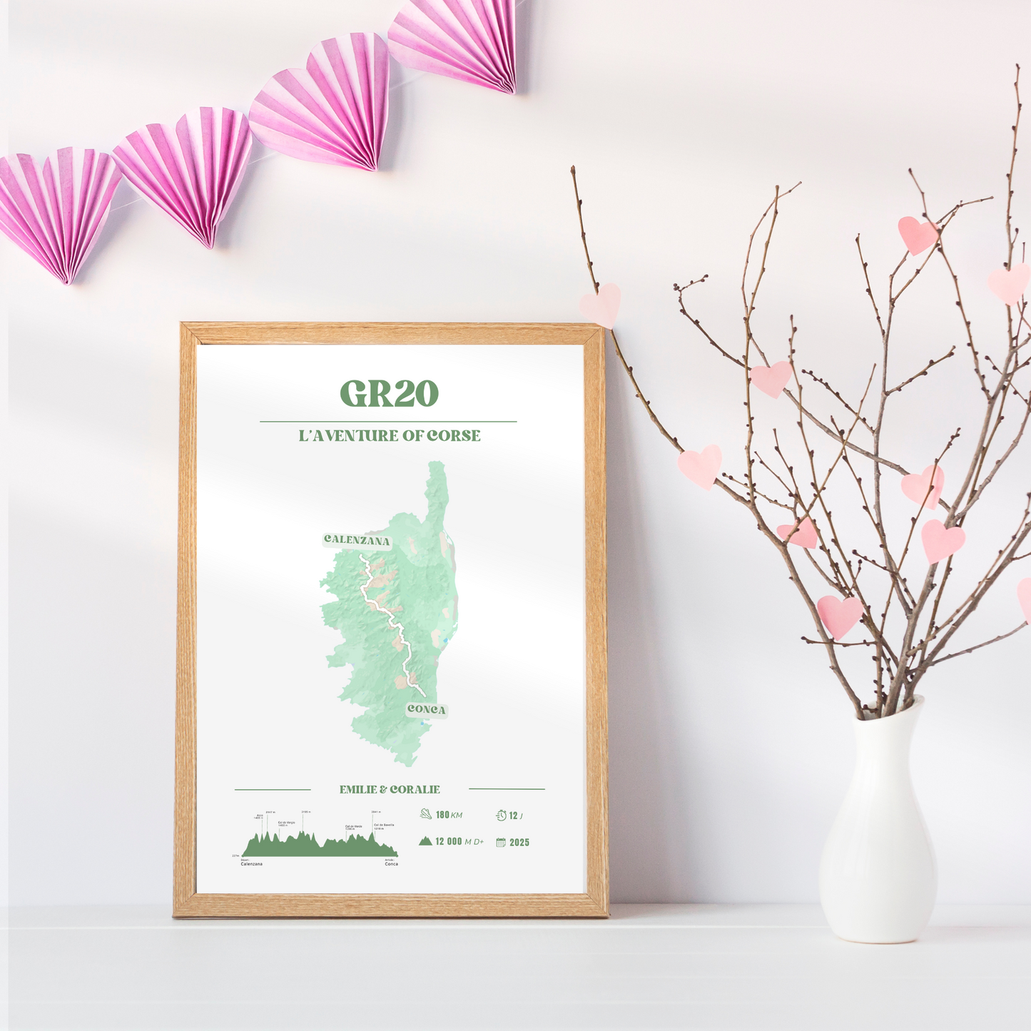 Affiche GR20 personnalisable – Souvenir de randonnée en Corse - Vert