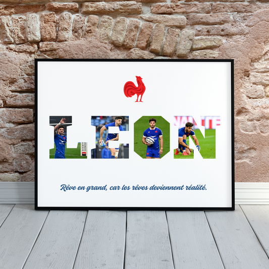 Poster photo motivation sport enfant – Football / Rugby – Cadeau personnalisé avec citation inspirante