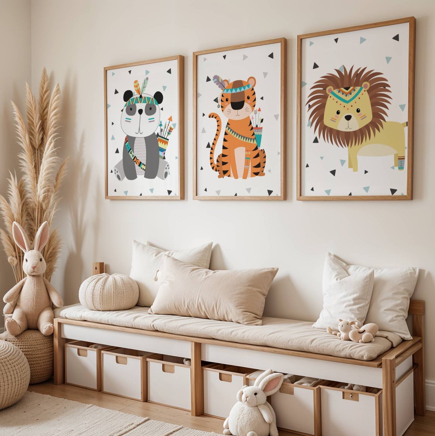 Affiche Animaux Forêt Jungle Savane Tribal Enfant - Poster Personnalisé Chambre Bébé, Décoration Murale Nursery Bohème