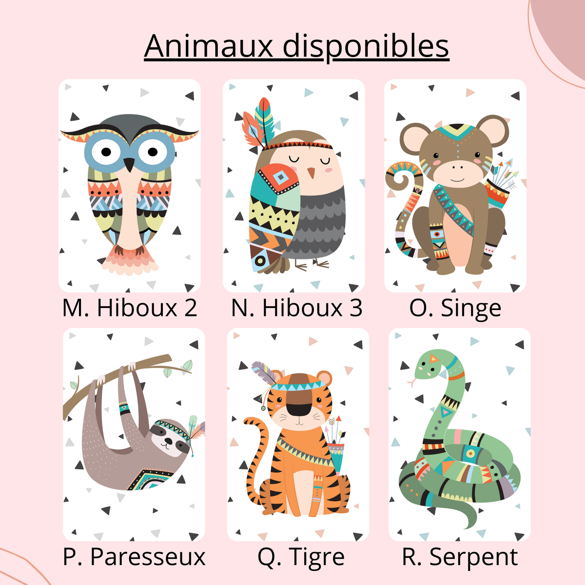 Lot 3 Affiches Chambre Enfant Animaux Tribal Forêt Jungle Savane – Galerie Murale Personnalisée Prénom Cadeau Naissance - Image 5
