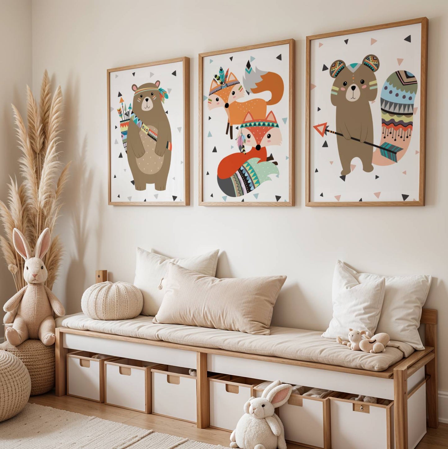 Affiche Animaux Forêt Jungle Savane Tribal Enfant - Poster Personnalisé Chambre Bébé, Décoration Murale Nursery Bohème