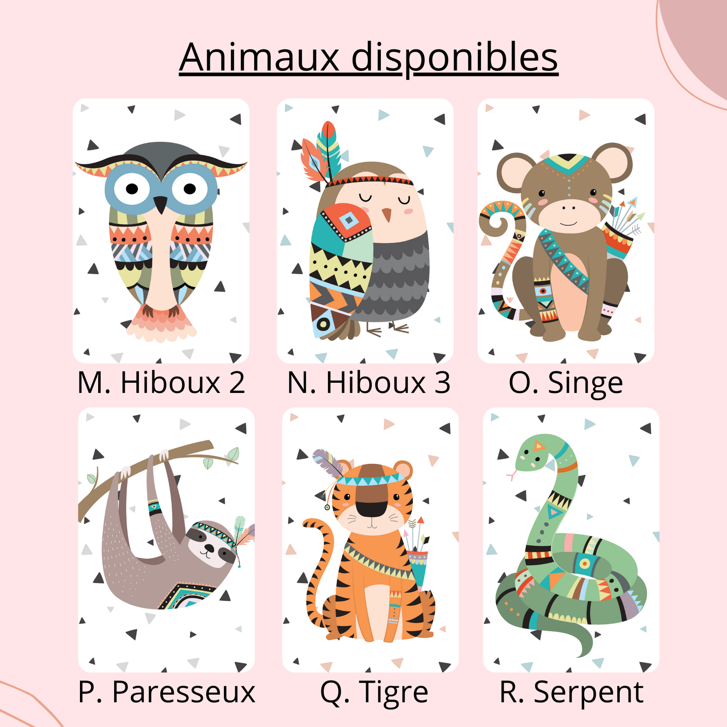 Affiche Animaux Forêt Jungle Savane Tribal Enfant - Poster Personnalisé Chambre Bébé, Décoration Murale Nursery Bohème
