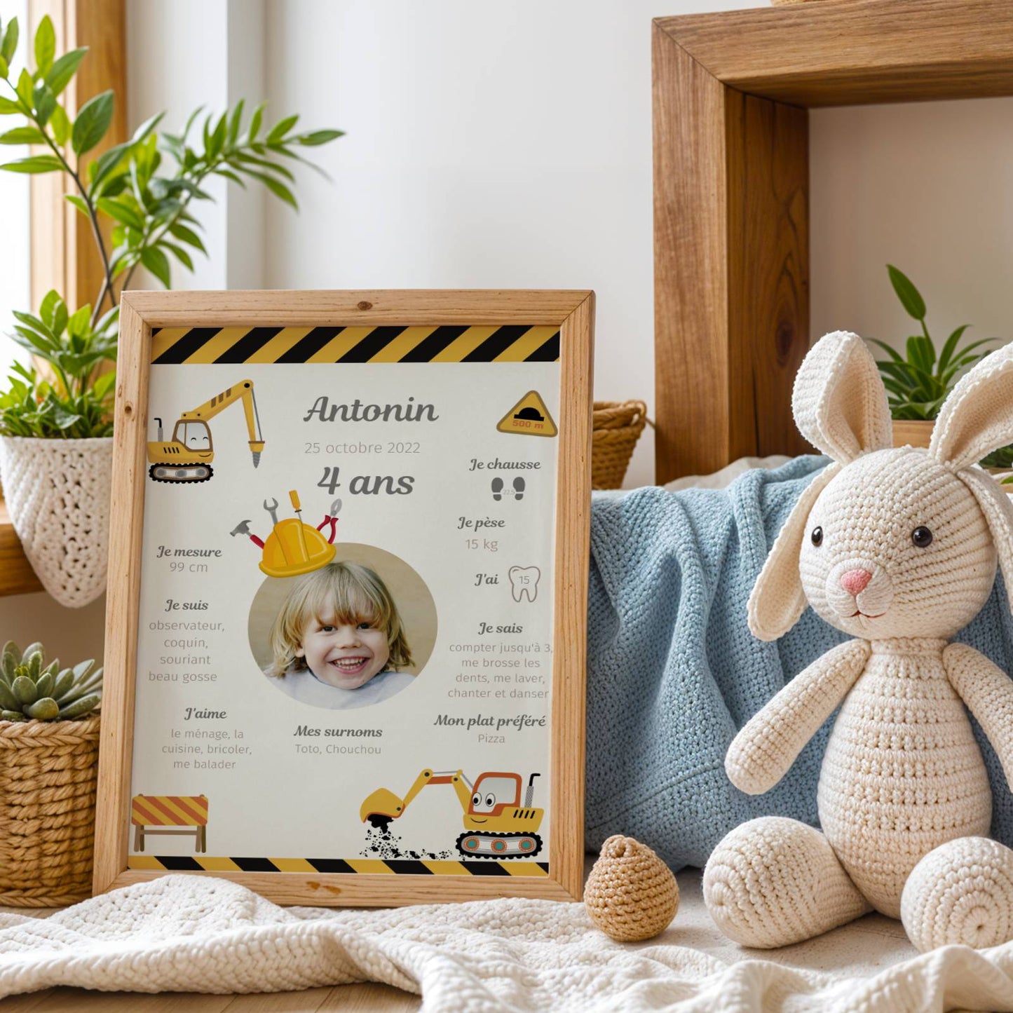 Affiche Anniversaire Enfant Personnalisée Thème Chantier Engins – Poster Étapes 1 An 2 Ans Garçon Cadeau Fête - Image 3