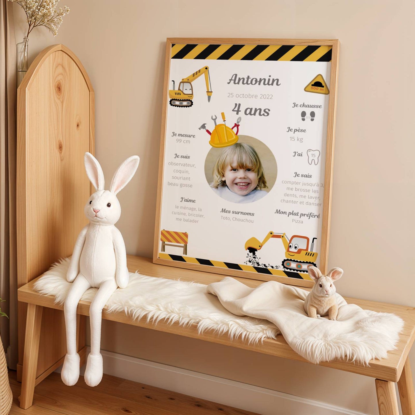 Affiche Anniversaire Enfant Personnalisée Thème Chantier Engins – Poster Étapes 1 An 2 Ans Garçon Cadeau Fête - Image 4