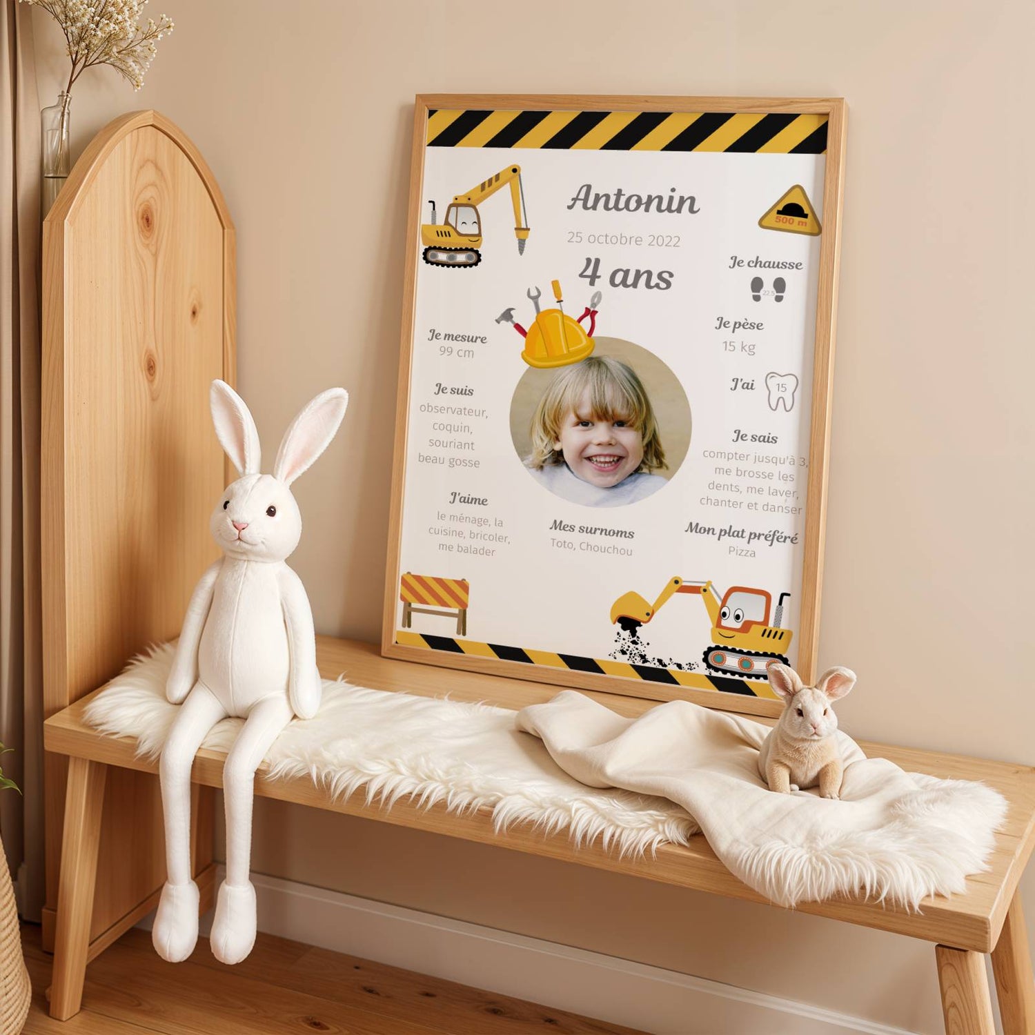 Affiche Anniversaire Enfant Personnalisée Thème Chantier Engins – Poster Étapes 1 An 2 Ans Garçon Cadeau Fête - Image 4