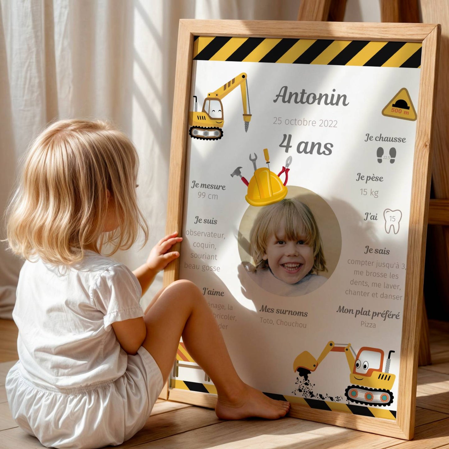 Affiche Anniversaire Enfant Personnalisée Thème Chantier Engins – Poster Étapes 1 An 2 Ans Garçon Cadeau Fête - Image 5