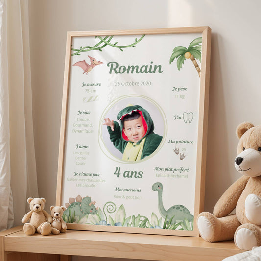 Affiche Anniversaire Garçon Personnalisée Thème Dinosaure – Poster Étapes 1 An 2 Ans Souvenir Cadeau Fête - Image 1