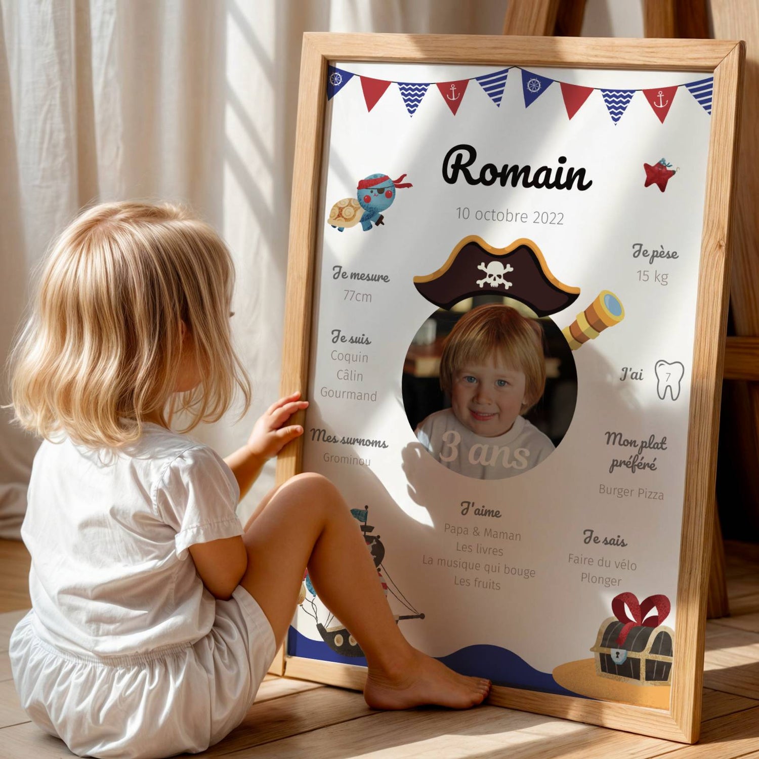 Affiche Anniversaire Enfant Personnalisée Thème Pirate – Poster Étapes 1 An 2 Ans Garçon Cadeau Fête - Image 3
