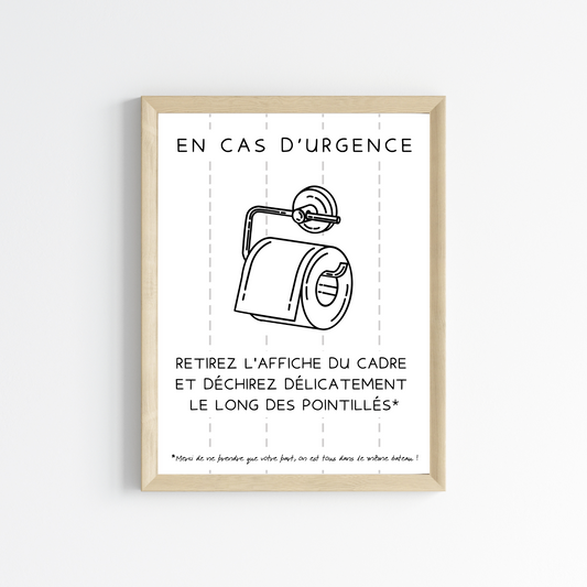 Affiche WC En cas d'urgence en français - Affiche toilette drôle pour airbnb bar restaurant - Le Temps des Paillettes