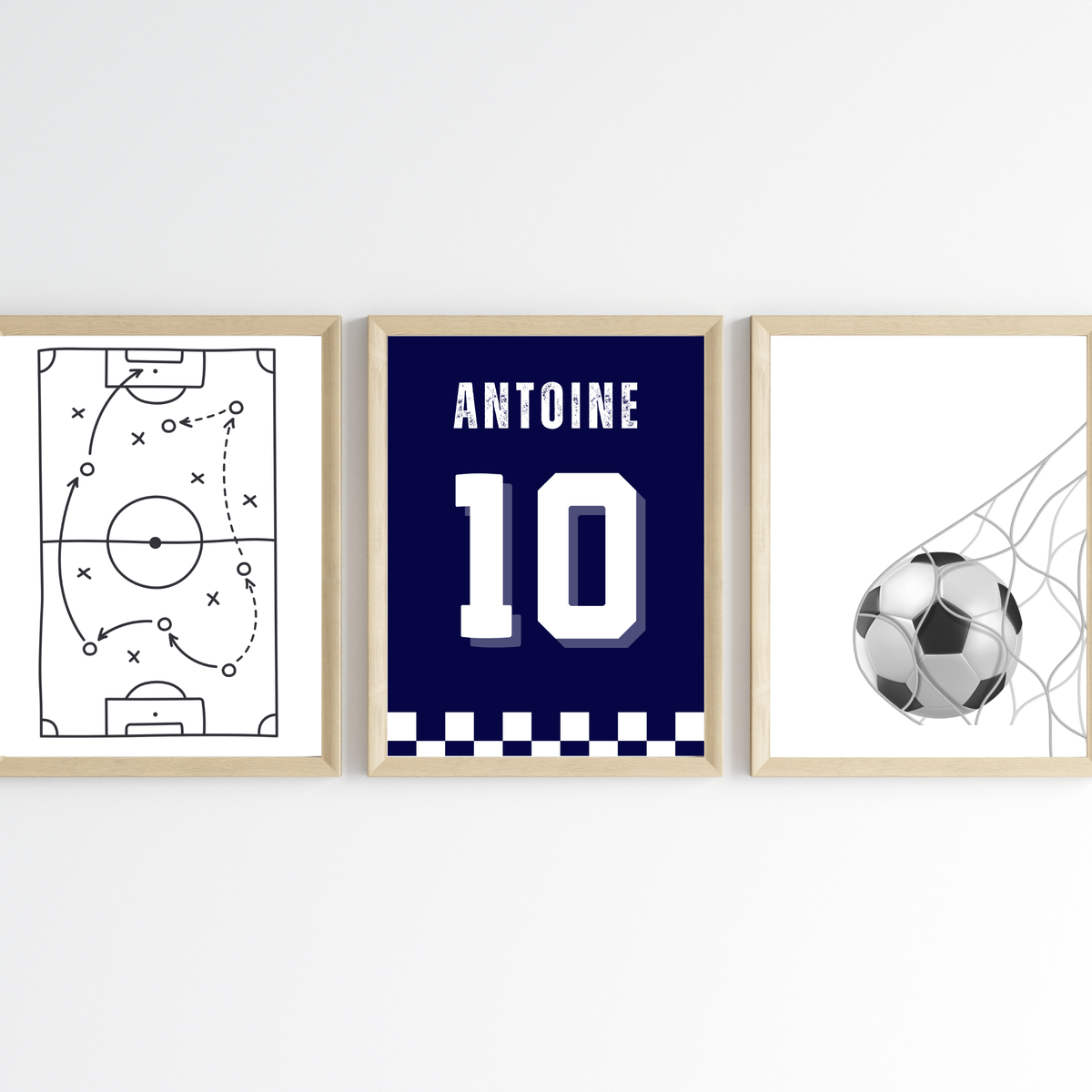 Lot de 3 affiches football personnalisées – poster maillot prénom ado – déco chambre foot garçon