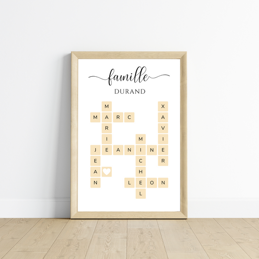 Affiche famille pèle mêle - affiche prénoms Scrabble cadeau personnalisée famille recomposée par Le Temps des Paillettes - Le Temps des Paillettes