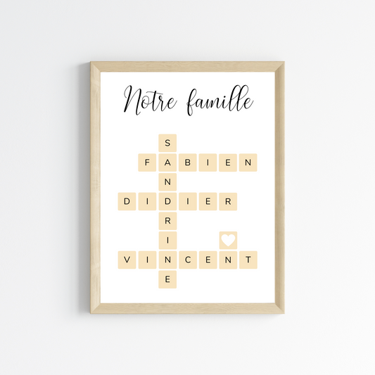 Affiche famille pèle mêle - affiche prénoms Scrabble cadeau personnalisée famille recomposée par Le Temps des Paillettes - Le Temps des Paillettes