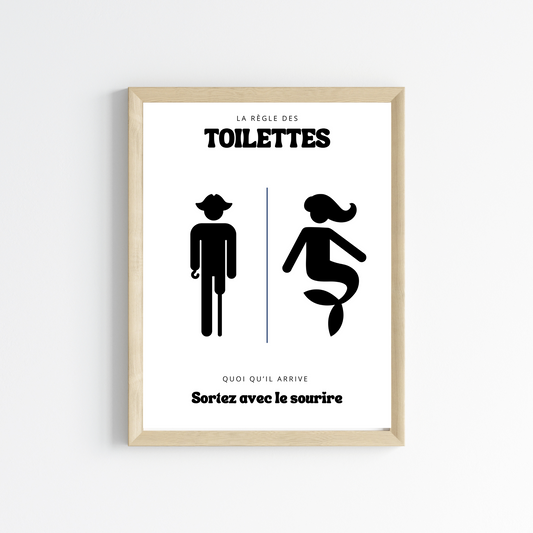 Affiche Les toilettes Sirene & Pirate - Affiche drôle WC et salle de bain - Affiche Airbnb - Le Temps des Paillettes