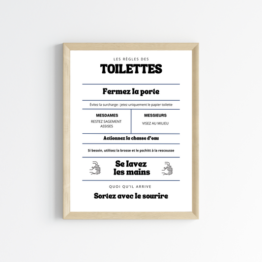 Affiche règles des toilettes - Affiche drôle WC et salle de bain - Affiche Airbnb