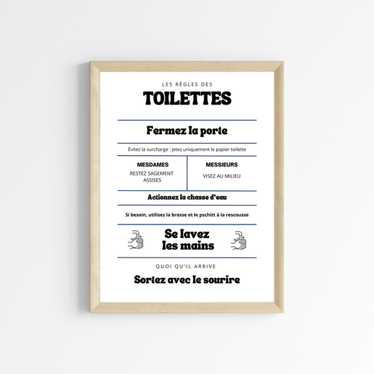 Affiche règles des toilettes - Affiche drôle WC et salle de bain - Affiche Airbnb - Le Temps des Paillettes