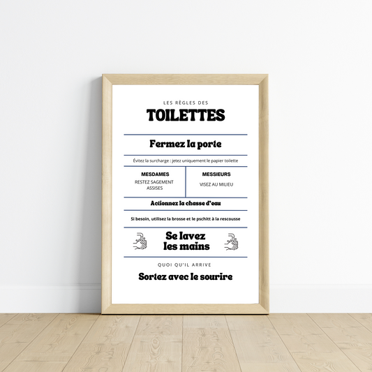 Affiche règles des toilettes - Affiche drôle WC et salle de bain - Affiche Airbnb