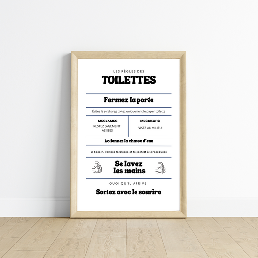Affiche règles des toilettes - Affiche drôle WC et salle de bain - Affiche Airbnb - Le Temps des Paillettes