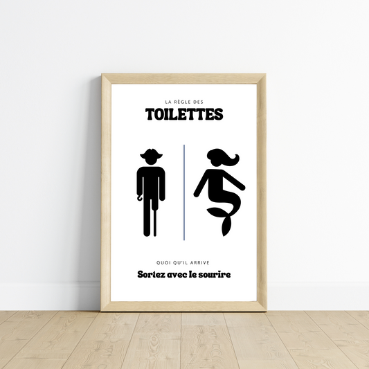 Affiche Les toilettes Sirene & Pirate - Affiche drôle WC et salle de bain - Affiche Airbnb - Le Temps des Paillettes