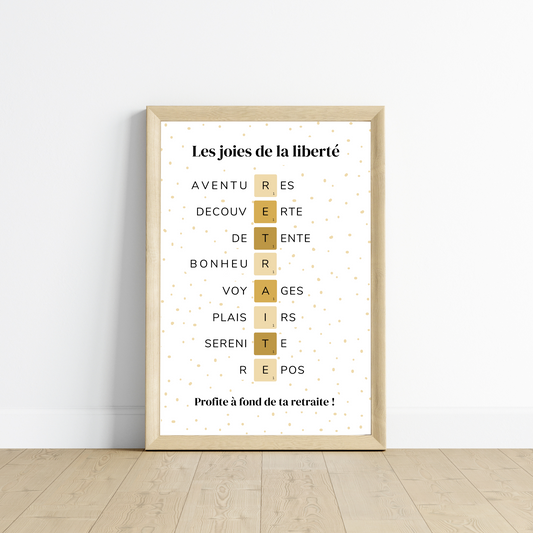 Affiche cadeau départ à la retraite - poster retraite scrabble à imprimer par Le Temps des Paillettes - Le Temps des Paillettes