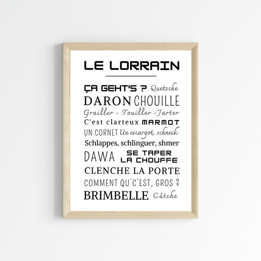 Affiche Mots Lorrain - Affiche mots et expressions Lorrains  - Poster Mots de l'est de la France par Le Temps des Paillettes - Le Temps des Paillettes