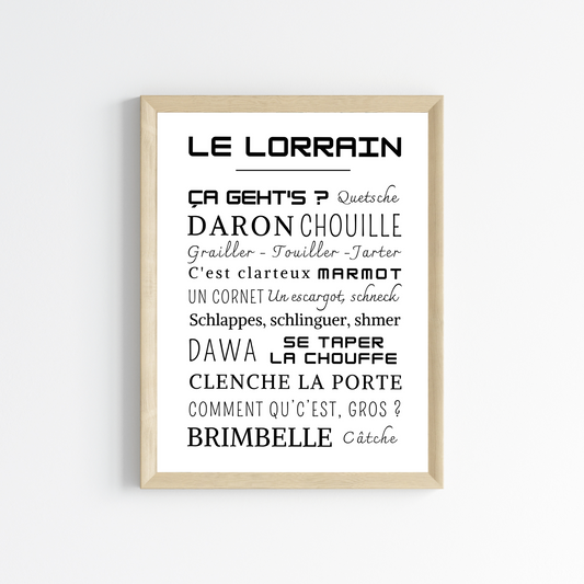 Affiche Mots Lorrain - Affiche mots et expressions Lorrains - Poster Mots de l'est de la France par Le Temps des Paillettes - Le Temps des Paillettes