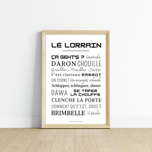 Affiche Mots Lorrain - Affiche mots et expressions Lorrains  - Poster Mots de l'est de la France par Le Temps des Paillettes - Le Temps des Paillettes