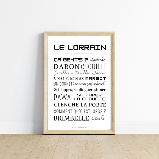 Affiche Mots Lorrain - Affiche mots et expressions Lorrains - Poster Mots de l'est de la France par Le Temps des Paillettes - Le Temps des Paillettes