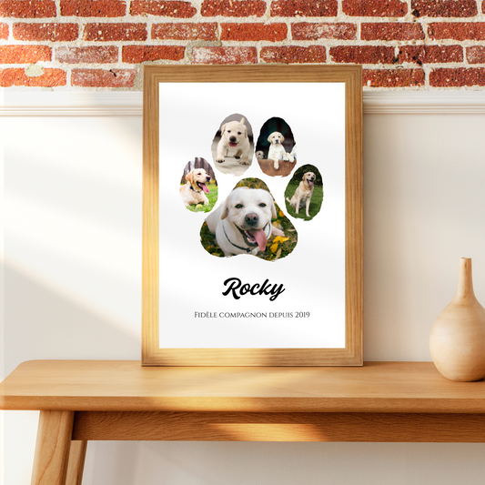 Affiche chien personnalisée Photo collage – Cadre poster photo collage empreinte de patte
