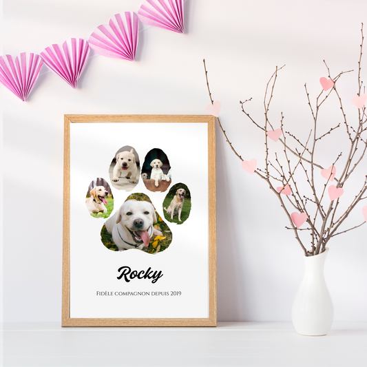 Affiche chien personnalisée Photo collage – Cadre poster photo collage empreinte de patte