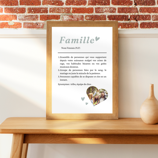 Affiche Définition Famille avec Photo Personnalisée – Cadeau anniversaire noel pour famille - Cadeau pour famille recomposée
