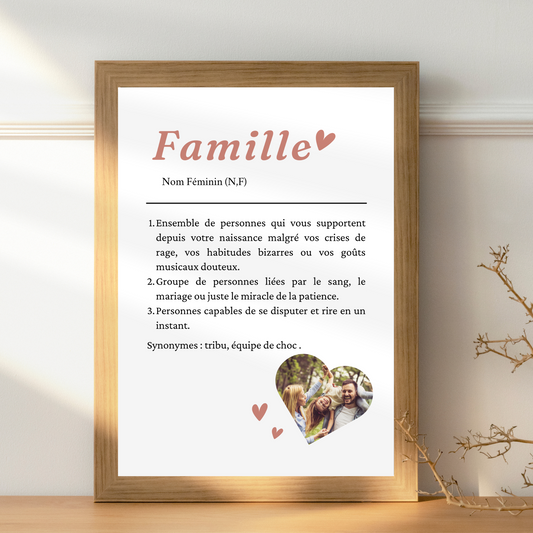 Affiche Définition Famille avec Photo Personnalisée – Cadeau anniversaire noel pour famille - Cadeau pour famille recomposée