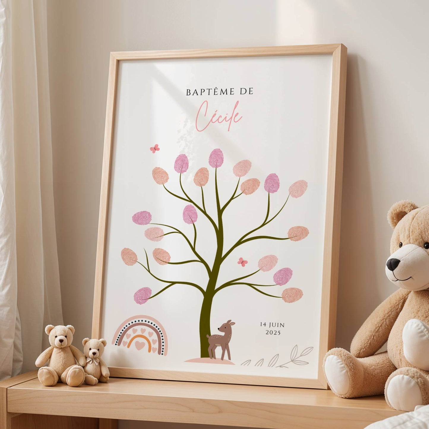Affiche arbre à empreintes bohème fille – baptême ou anniversaire personnalisé - Image 3