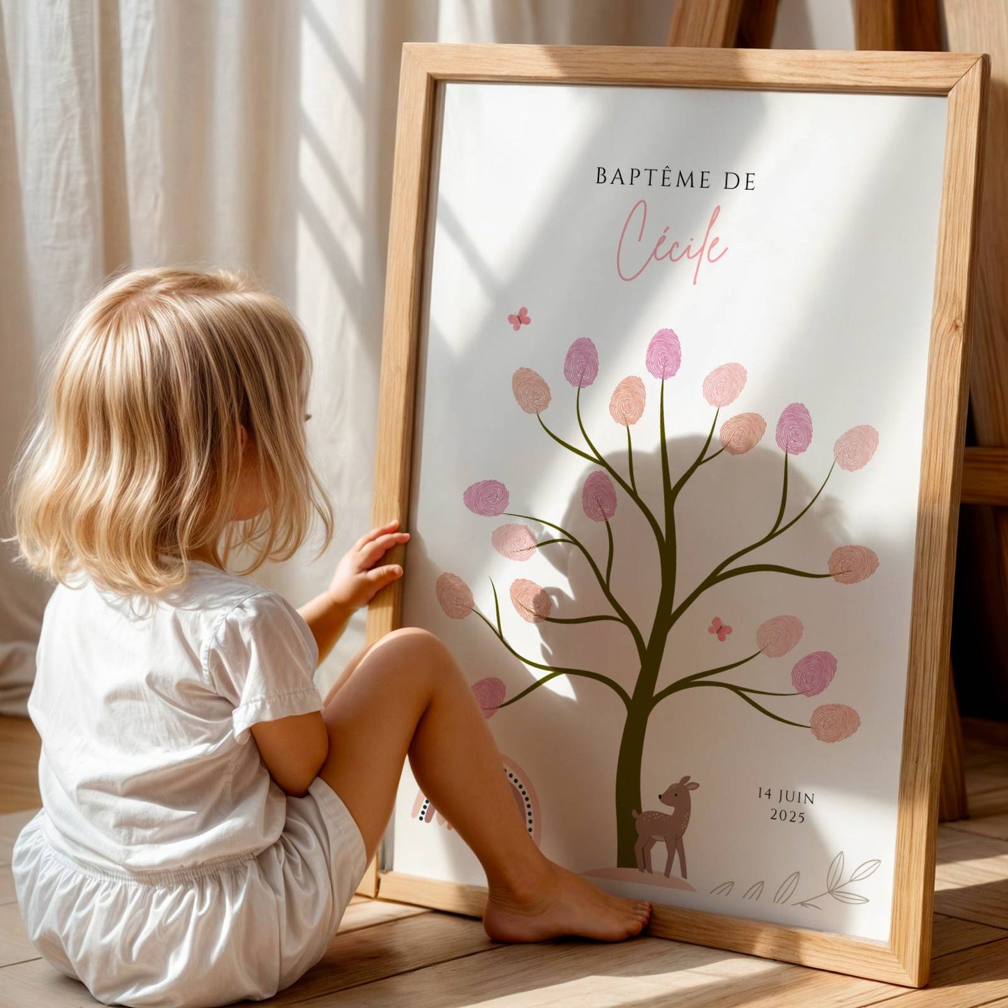 Affiche arbre à empreintes bohème fille – baptême ou anniversaire personnalisé - Image 5