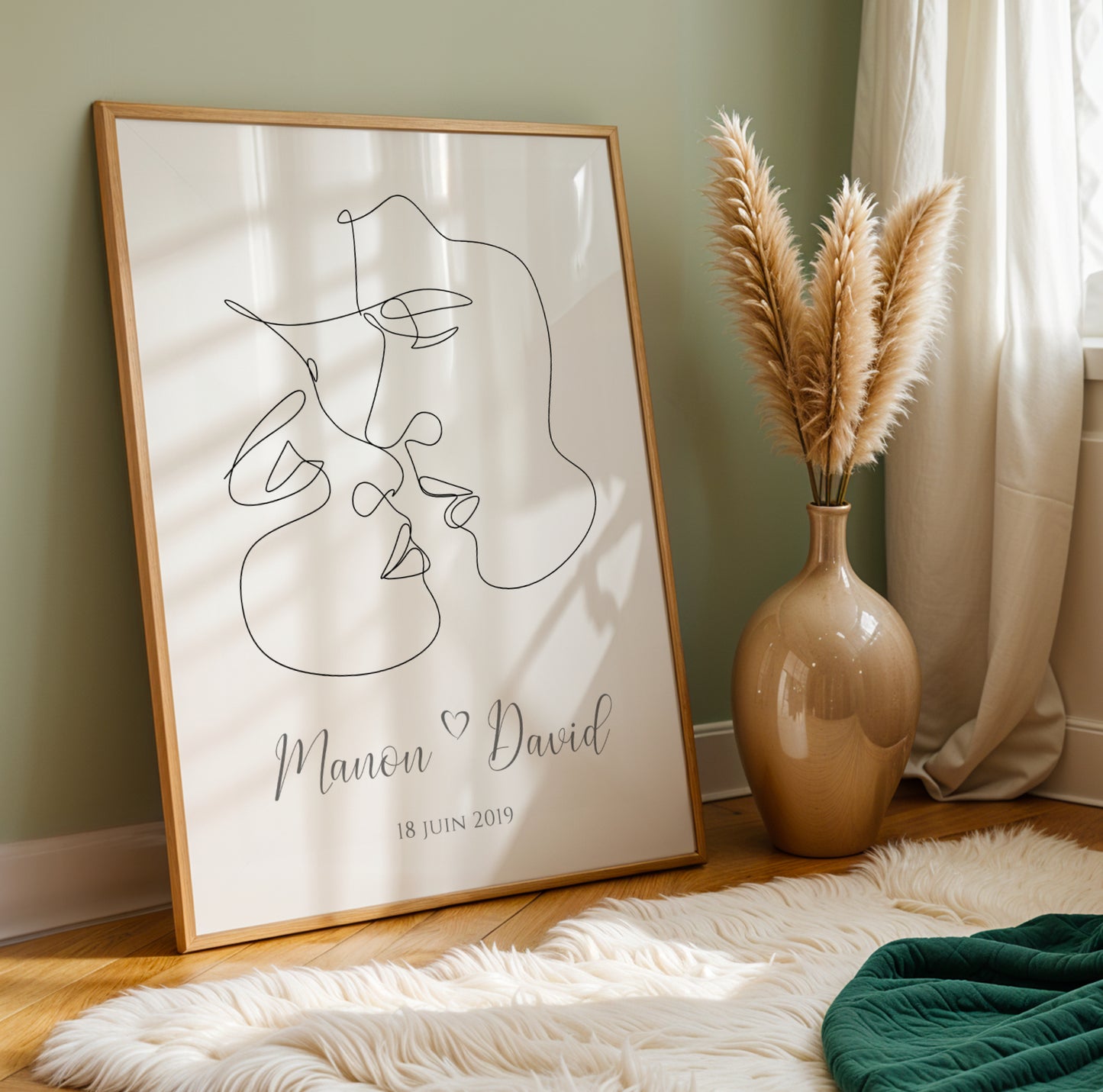 Affiche Couple Personnalisée - Design Single Line avec Prénoms 