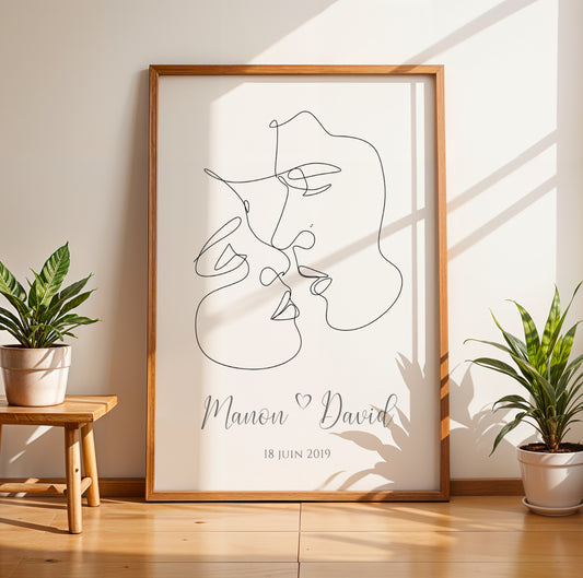 Affiche Couple Personnalisée - Design Single Line avec Prénoms