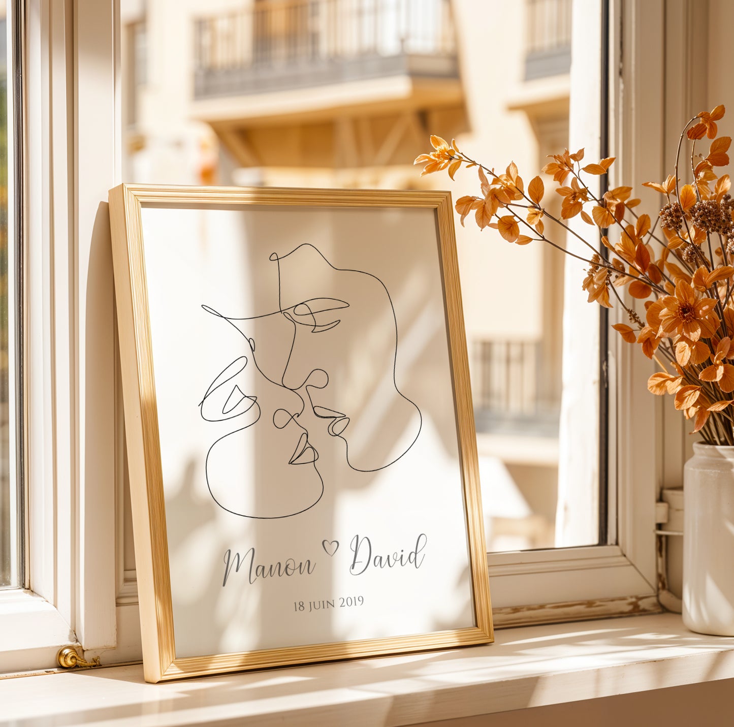 Affiche Couple Personnalisée - Design Single Line avec Prénoms 