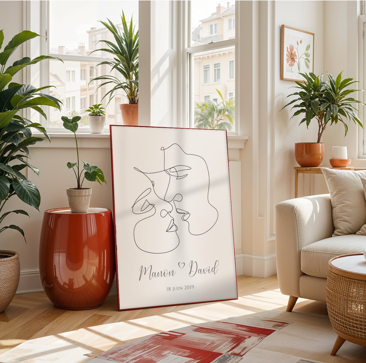 Affiche Couple Personnalisée - Design Single Line avec Prénoms 