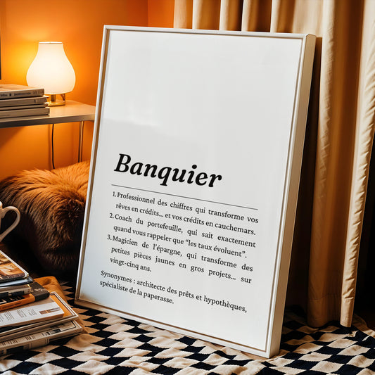 Affiche définition Banquier – Poster minimaliste métier drôle