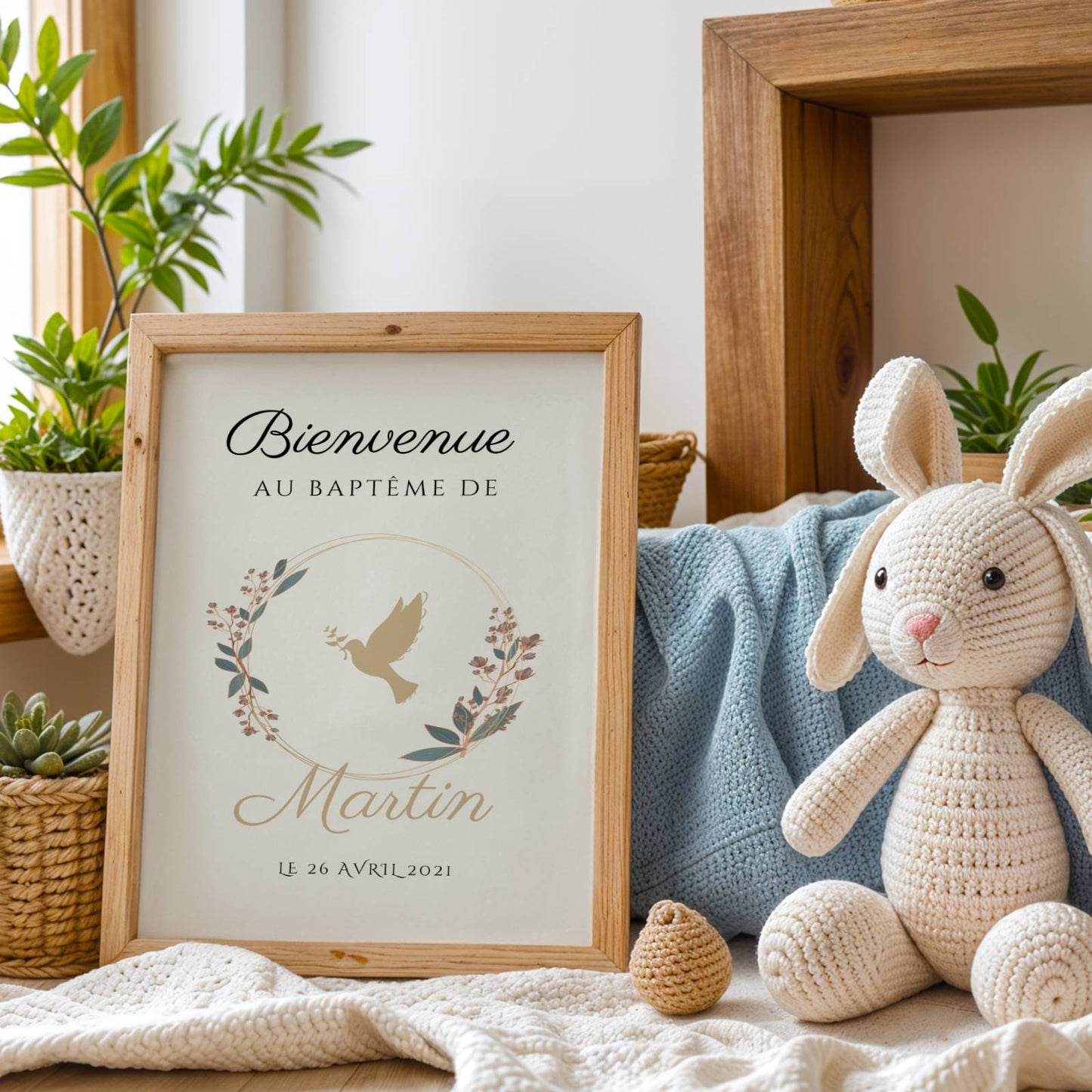 Affiche bienvenue baptême colombe personnalisée – thème religieux prénom & date - Image 4