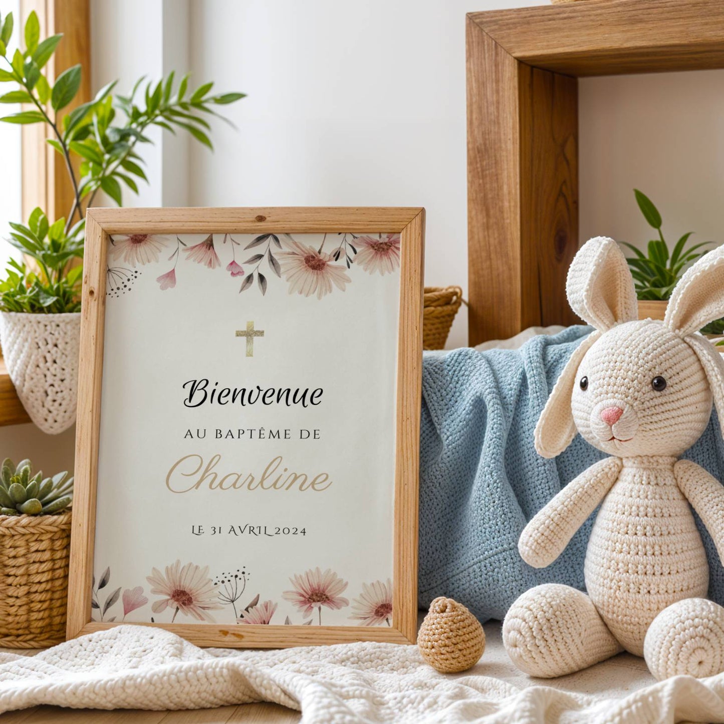 Affiche bienvenue baptême bohème fille personnalisée – thème floral pastel - Image 3