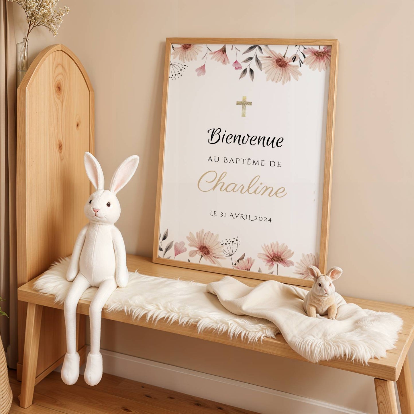 Affiche bienvenue baptême bohème fille personnalisée – thème floral pastel - Image 4