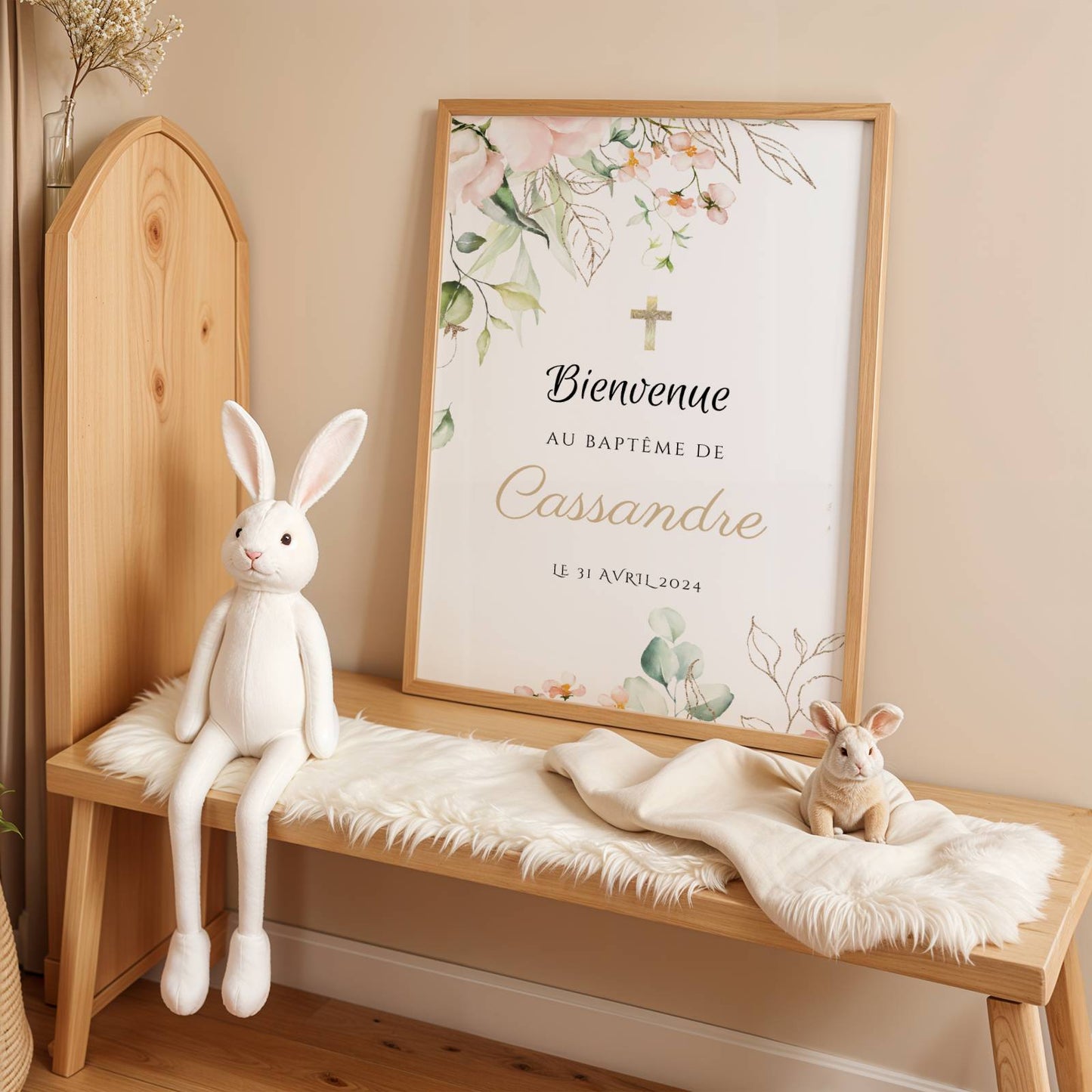 Affiche bienvenue baptême thème roses personnalisée – déco fleurie prénom & date - Image 5