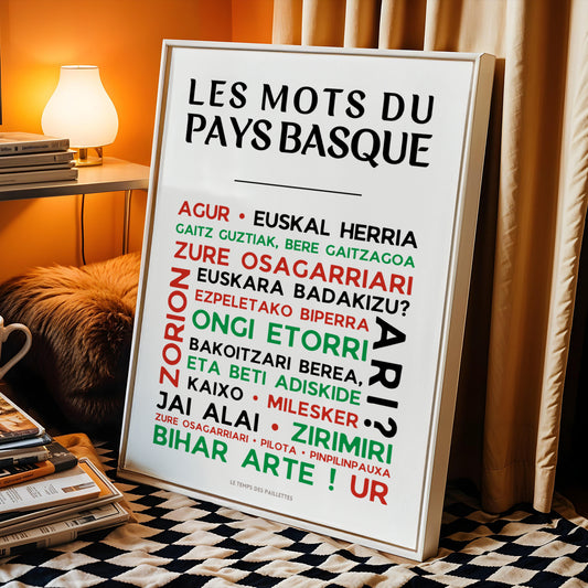affiche pays basque mots basques euskal herria décoration murale typographique