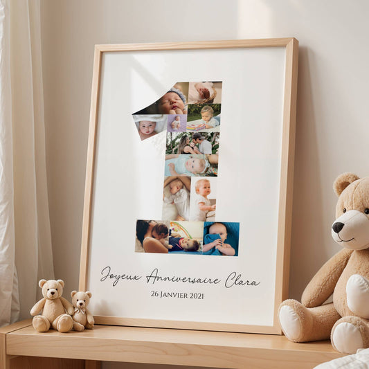 Affiche  Photos Bébé 1 an Personnalisée – Poster 1 An avec 12 Photos