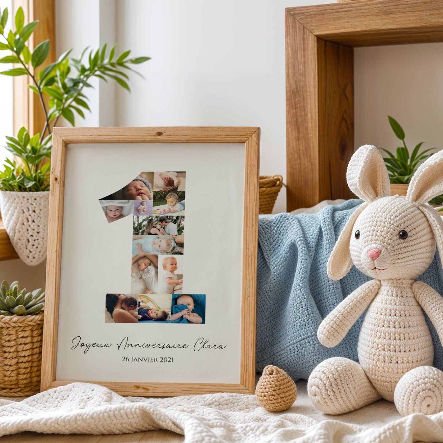 Affiche  Photos Bébé 1 an Personnalisée – Poster 1 An avec 12 Photos