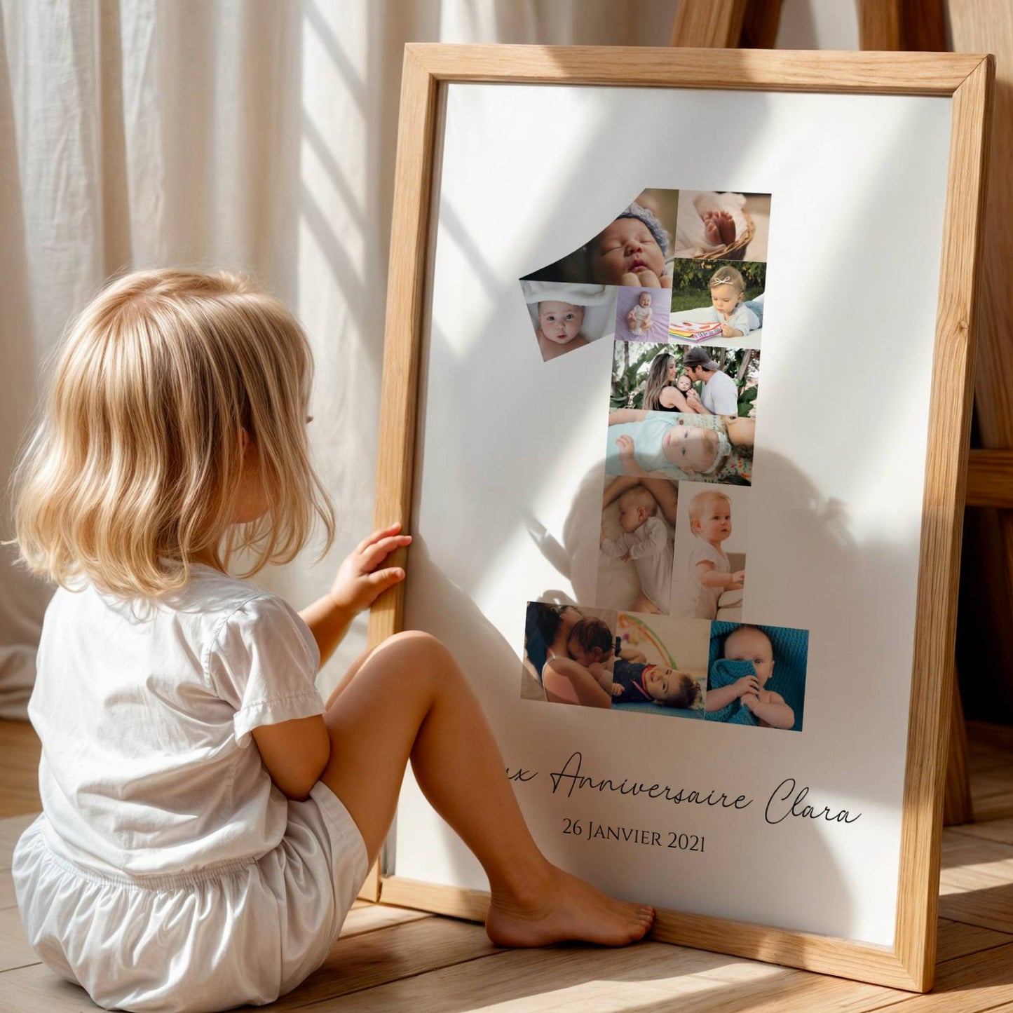 Affiche  Photos Bébé 1 an Personnalisée – Poster 1 An avec 12 Photos